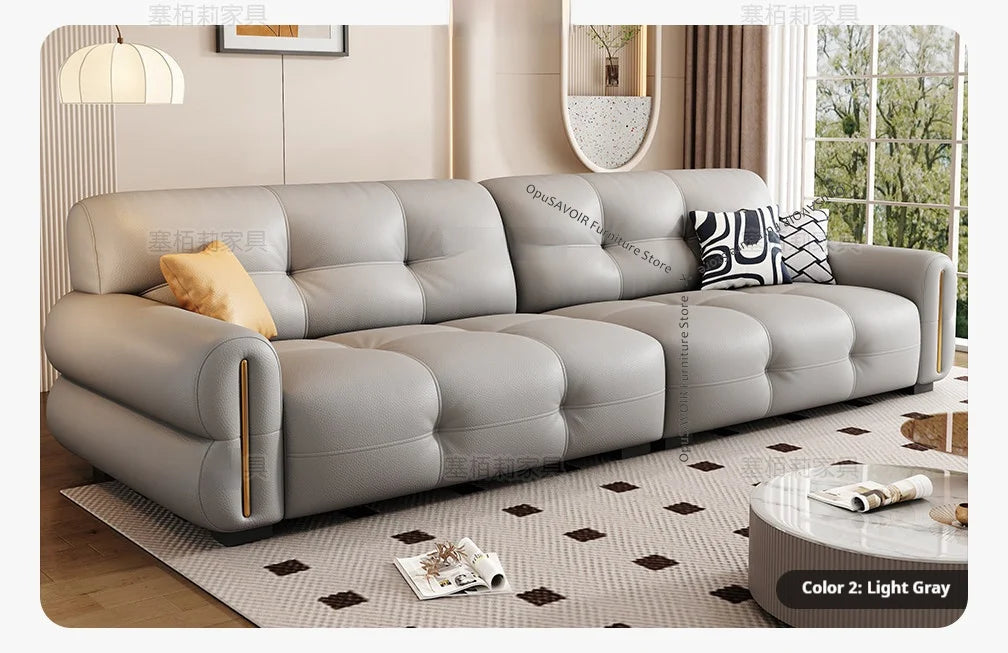 Italian Minimalist Sofa Modern Luxury Living Room Couch Straight Sofa Set Persons Genuine Leather Upholstered Furniture JT40