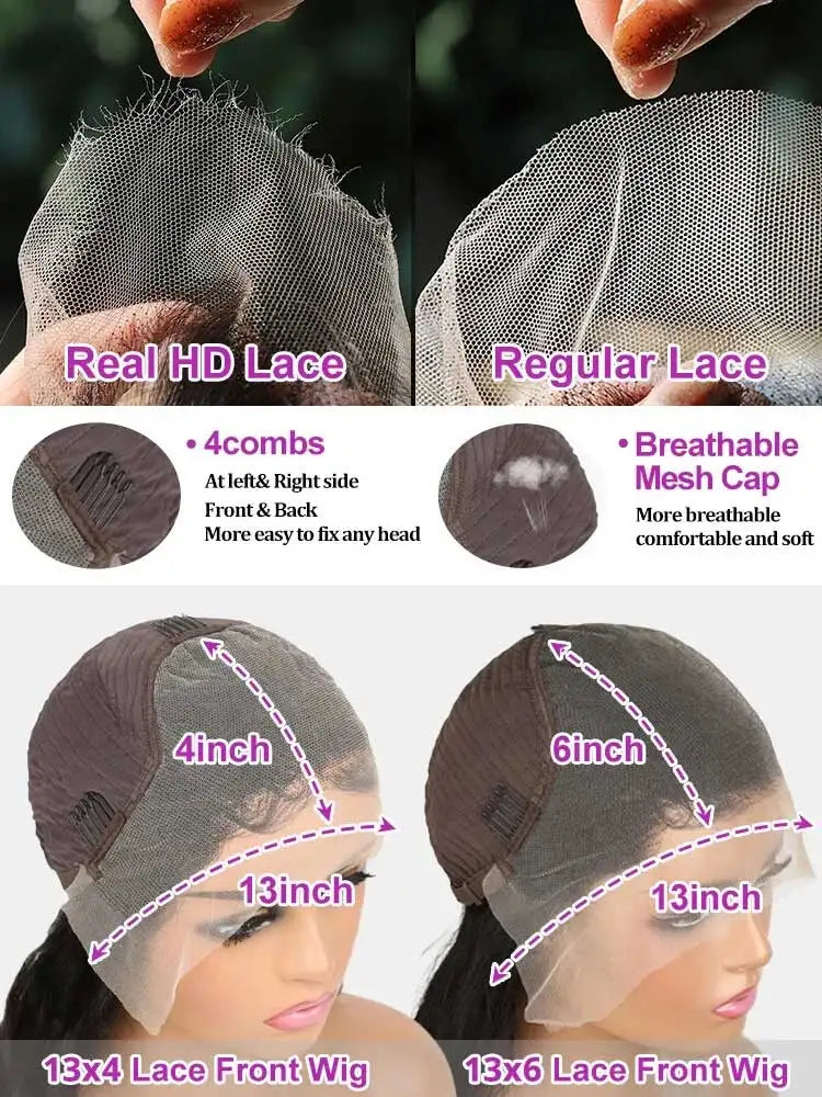 250 Density 40 42 Inch Straight Lace Front Human Hair Wigs 13x4 13x6 HD Lace Frontal Wig Remy Glueless Straight Human Hair Wigs