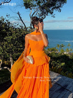 Verngo Orange Chiffon Evening Dress Strapless A Line Scarf Prom Party Gowns Women Elegant Saudi Arabia Party Dress Customized 2026