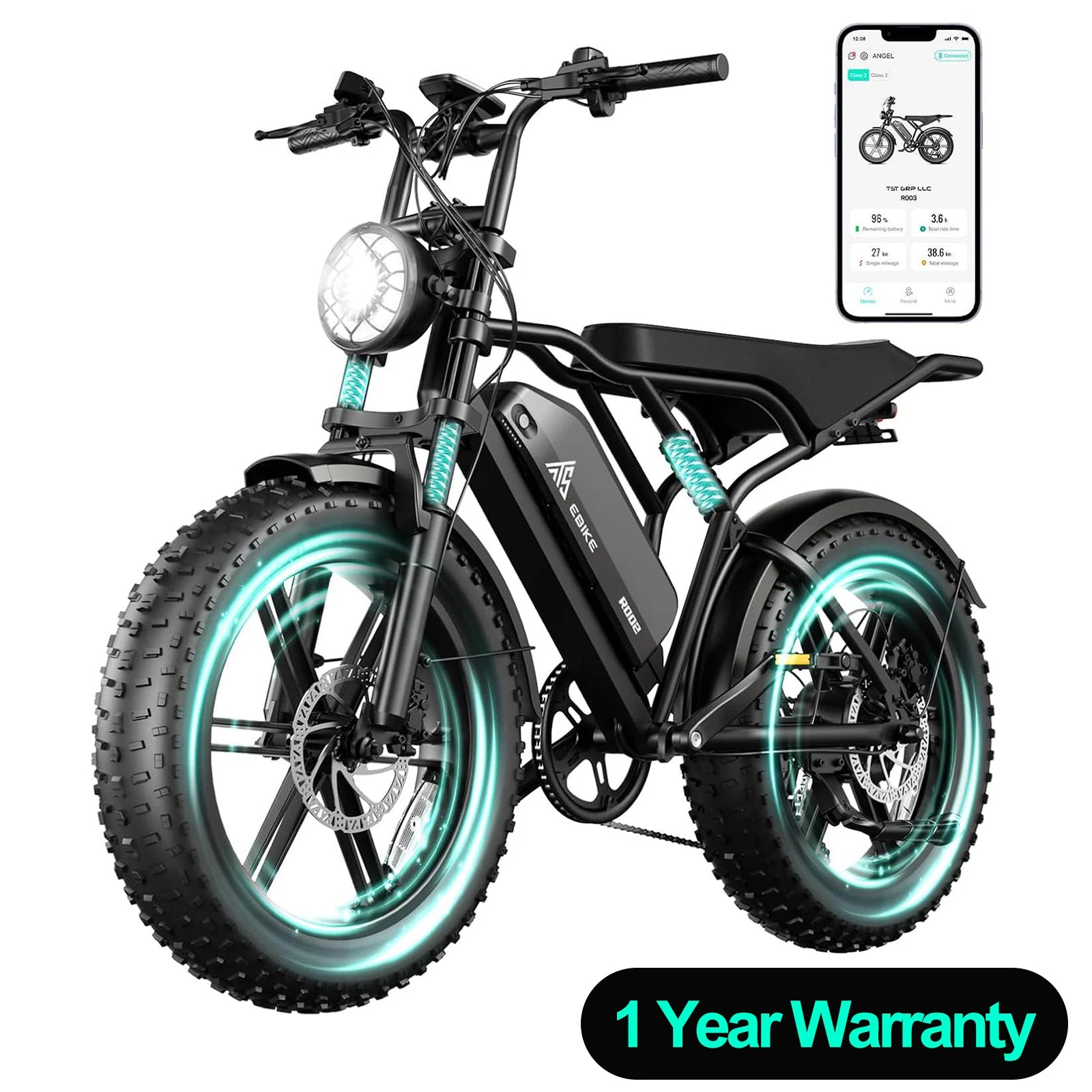 TST R002 1500W e-bike, 20" fat tires, 60-100mile range, 28MPH, 48V 15Ah battery, for all terrains. Main image