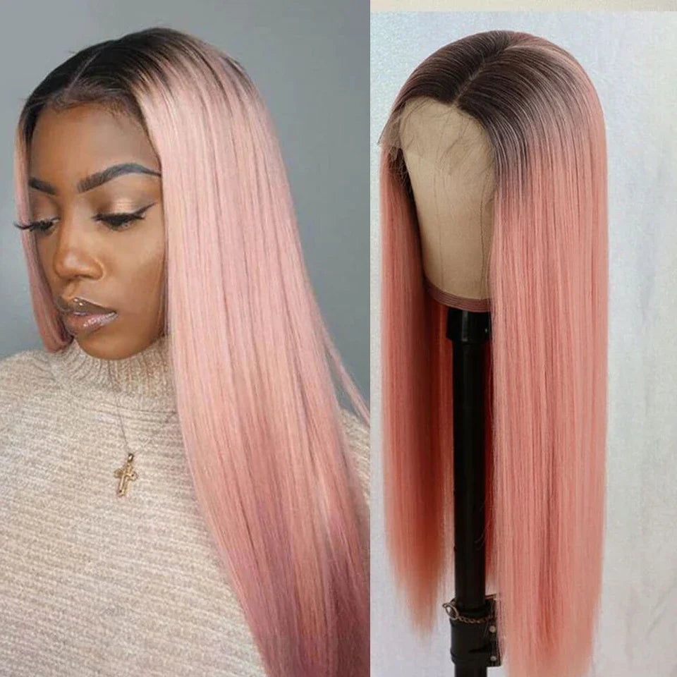 13x5x1 Ombre Pink Straight Hair Wig T Lace Front Human Hair Wigs Transparent Swiss Lace Brazilian Straight Lace Wigs For Women Secondary image
