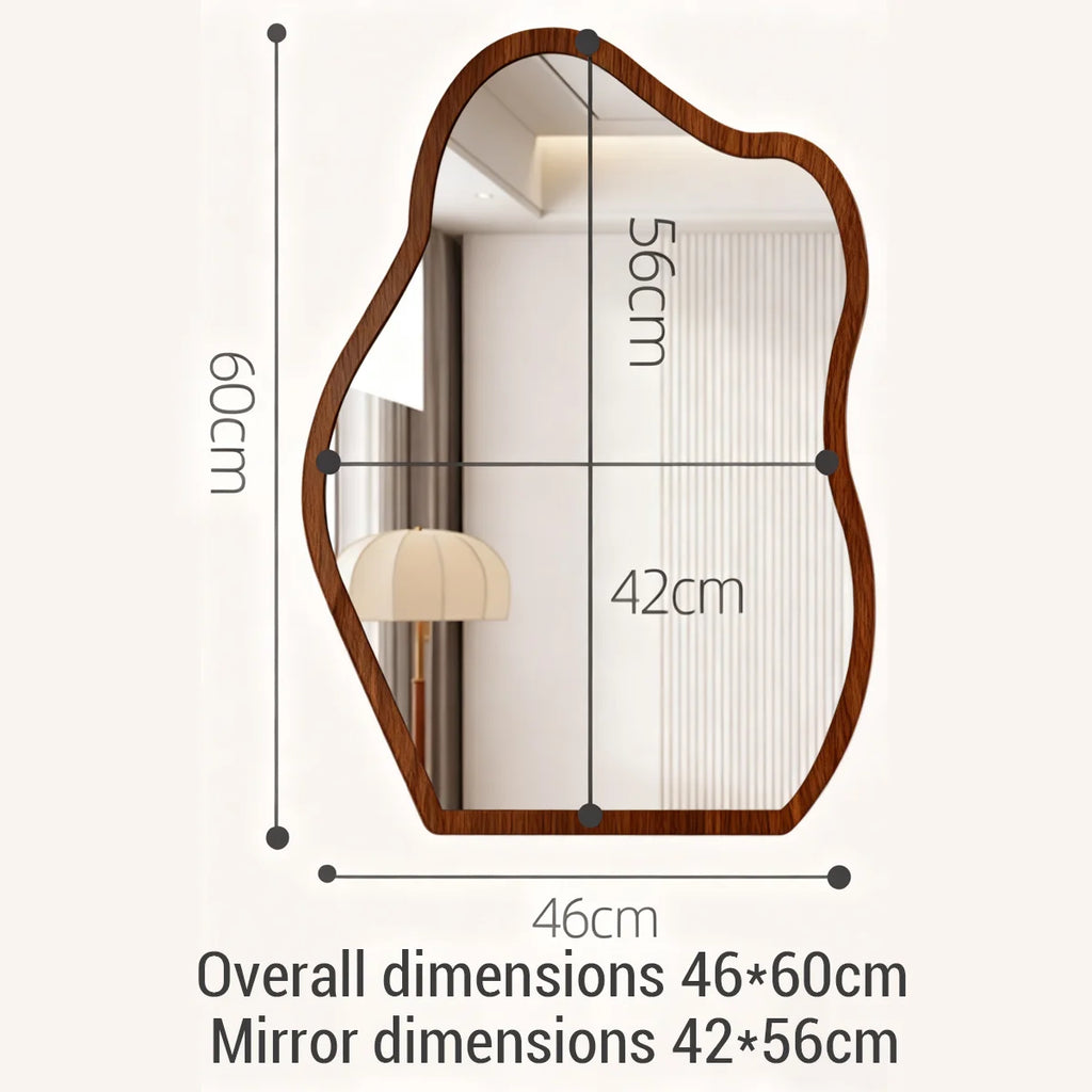 Irregular Wall Mirror Wavy Wooden Framed Modern Bohemian Decorative Mirror for Bathroom Bedroom Living Room Entryway