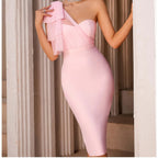 One Shoulder Bandage Dress For Women Bow Sleeveless Evening Dresses Club Party Celebrity Bodycon Sexy Party Dresses Vestidos