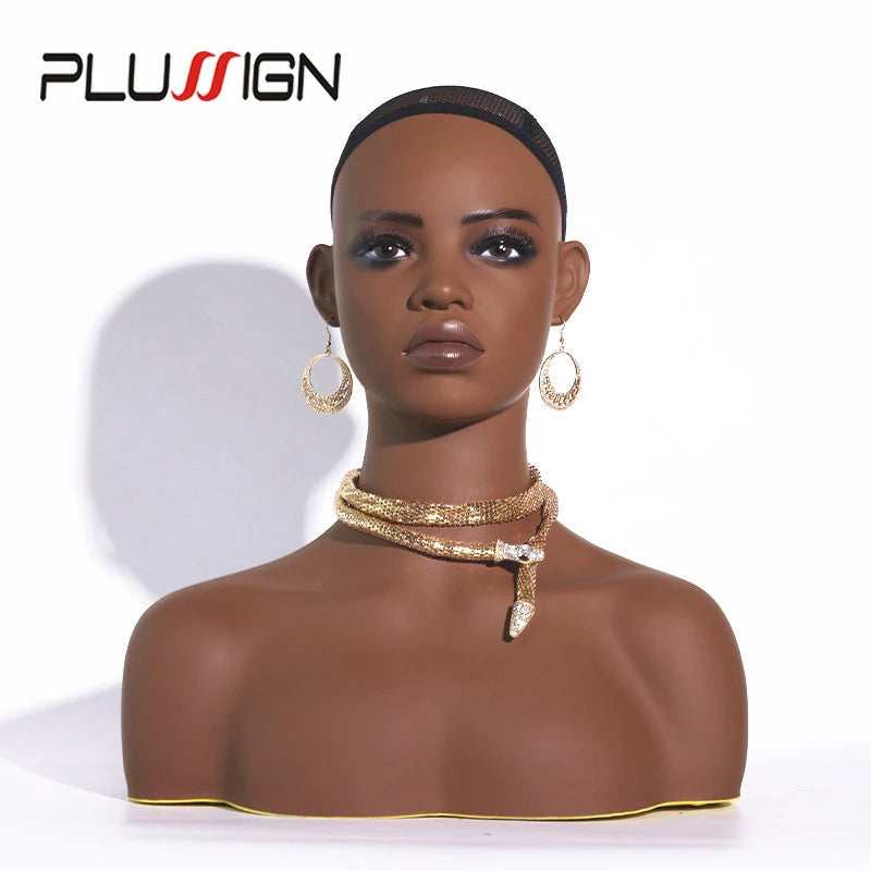 Mannequin Head For Wig African Dummy Head For Wig Doll Head With Anti Slip Hairnet Realistic Mannequin Head With Shoulders