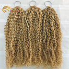Honey Blonde Feather Crochet Human Hair Extensions Curly Invisible Miracle Knots Pre-Separated Crochet Hair for Women