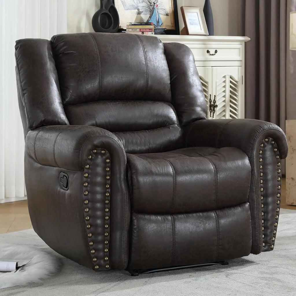 Leather Recliner Chair Manual Recliner Chair with Comfortable Arms and Back Single Sofa for Living Room