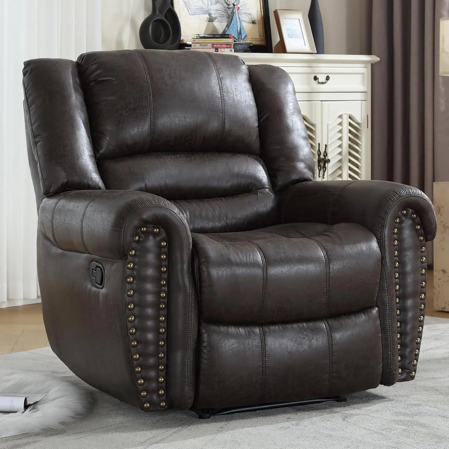 Leather Recliner Chair Manual Recliner Chair with Comfortable Arms and Back Single Sofa for Living Room