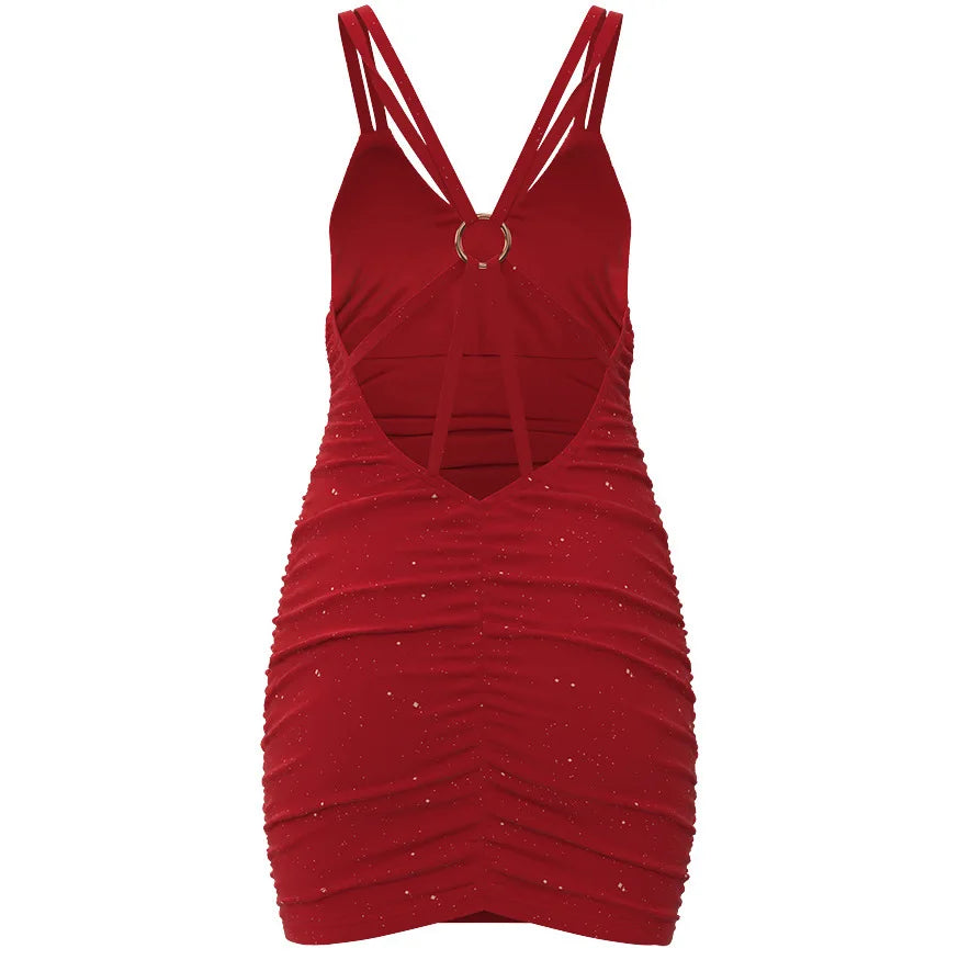 Sexy Sleeveless Sequin Mini Dress Women 2026 Summer Fashion V-neck Solid Color Party Nightclub Vestidos Elegant Evening Dresses