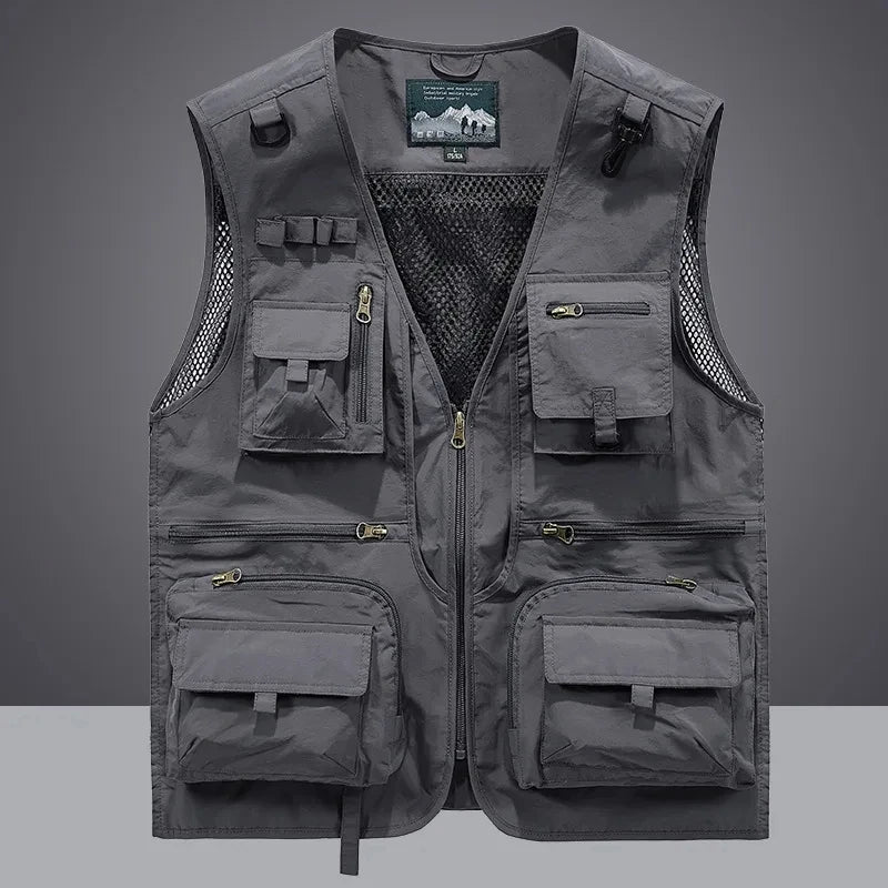 2026 New Men's Vest Tactical Webbed Gear Coat Summer Photographer Waistcoat Tool Many Pocket Mesh Work Sleeveless Jacket Male