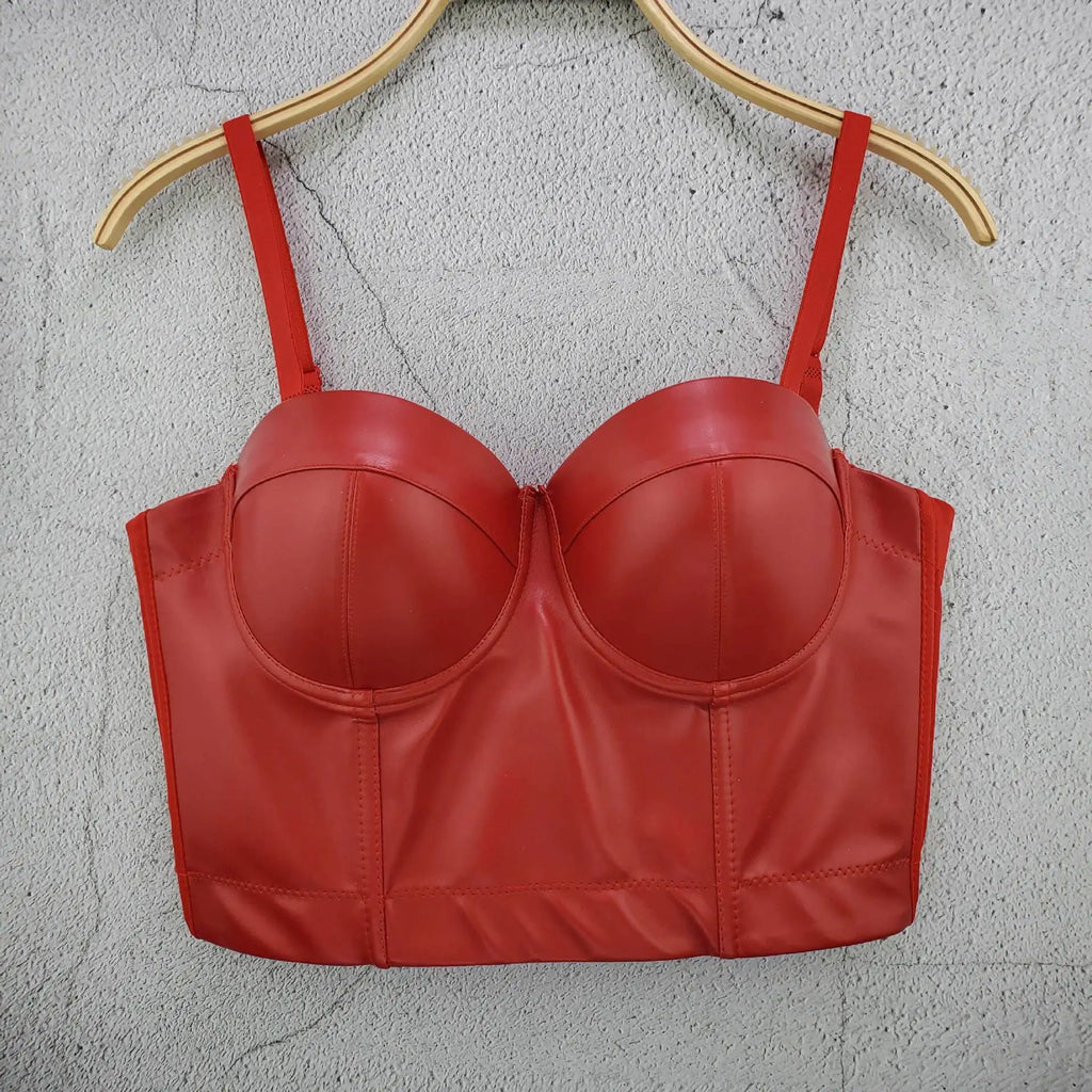 Stylish Wowen PU Leather Corset Imitation Leather Festival Clothing Bustier Lady Cropped Top Girls Punk Rock Club Party Camis