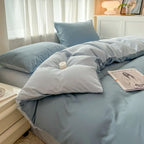 2-side Solid Color Brush Fabric Bed Set 4 Pieces Duvet Cover Pillowcase Bedding Set Bed Sheet Quilt Cover Single Queen King Size