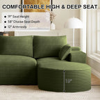 108in U-Shape Modular Sectional Sofa Deep Seat Corduroy Oversize Ottoman Cloud Couch Small Apartment Green Custom