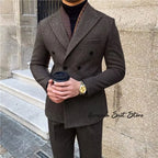 Wool Blend Men's 2 Piece Suit Set（Jacket+Pants) Double Breasted Lapel Suit Set Wedding Prom Dinner Wrok Travel Dinner Banquet