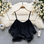 New Summer Spaghetti Straps Ruffle Sleeveless Tanks and Camis Korean Corset Crop Tops Solid Tank Camisoles Women Clothes Y2k
