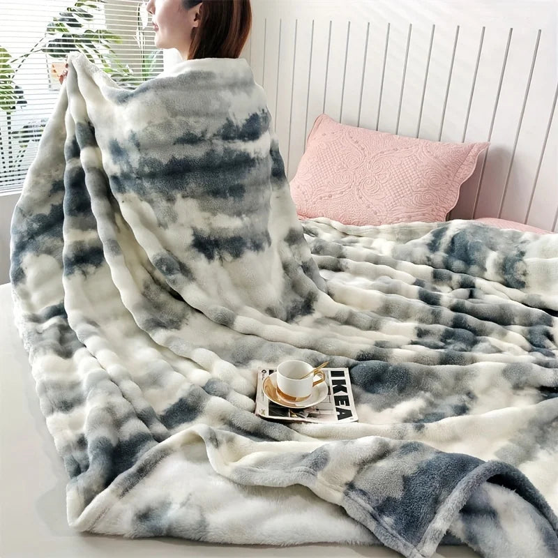 Luxurious Faux Rabbit Fur Bed Blanket - Soft, Thick, and Warm  Throw  All Seasons, Versatile for Sofa, Shawl, Travel, and Gifts