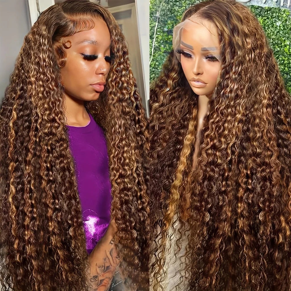 250% Density 427 Highlight Deep Wave Lace Front Wig Human Hair 13x6 13x4 HD Lace Frontal Wig Colored Ombre 100% Brazilian Wigs