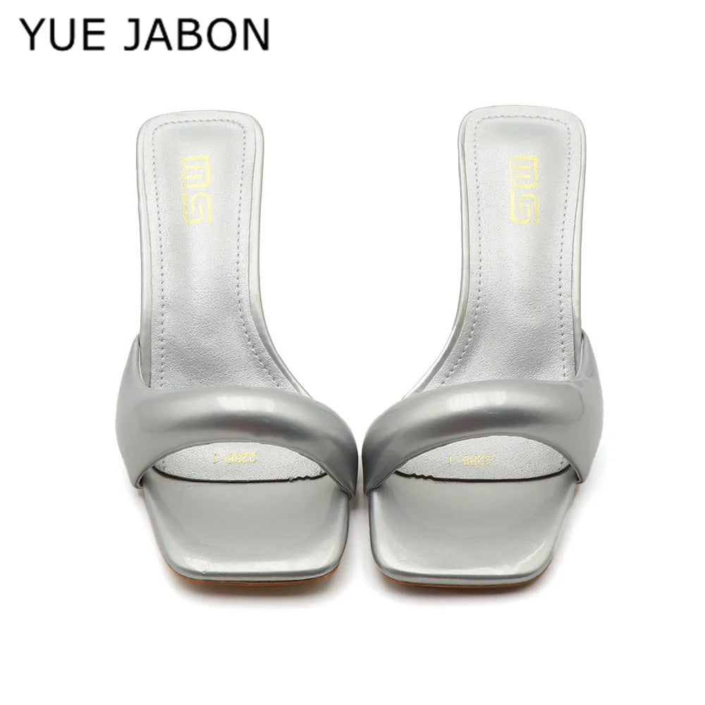 Black Red High Heel Slippers Women Open Toe Slingback Sandals Female Pumps Square Toe Summer Simple Designer Heeled Sandals