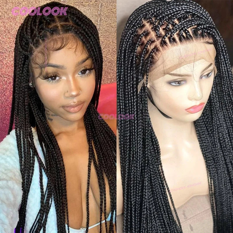 36" Cornrow Braids Lace Wigs Synthetic Full Lace Braided Wigs For Women Knotless Box Braid Wig Braided Wigs Secondary image