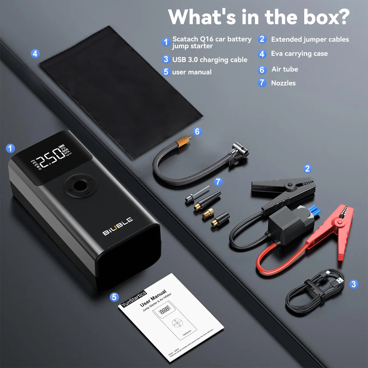 Car Jump Starter With Air Compressor Jump Starter Power Bank Portable Battery Starter 150PSI Air Pump With LED Light