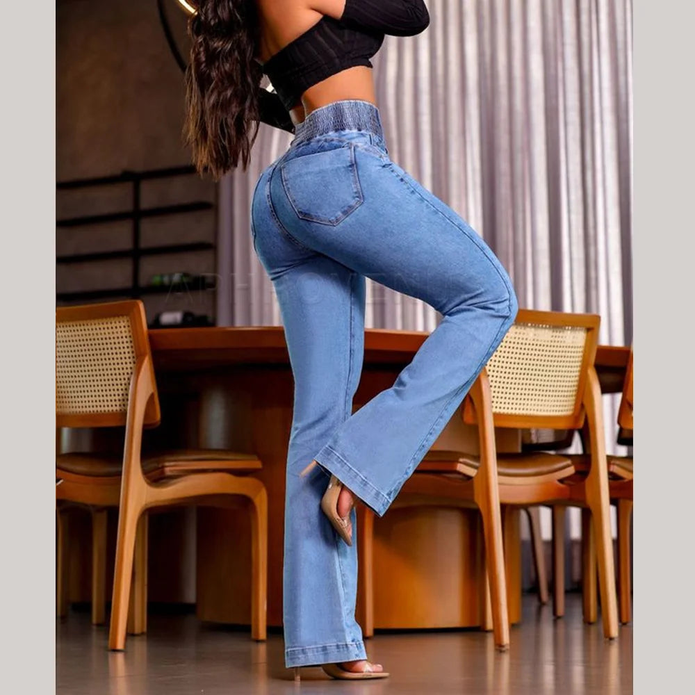 2025 & 2026 Fashion Straight Elastic Jeans Women Mid Waist Skinny Denim Pants Y2K Trousers Shaping Butt Lift Slim-fit Jeans Secondary image