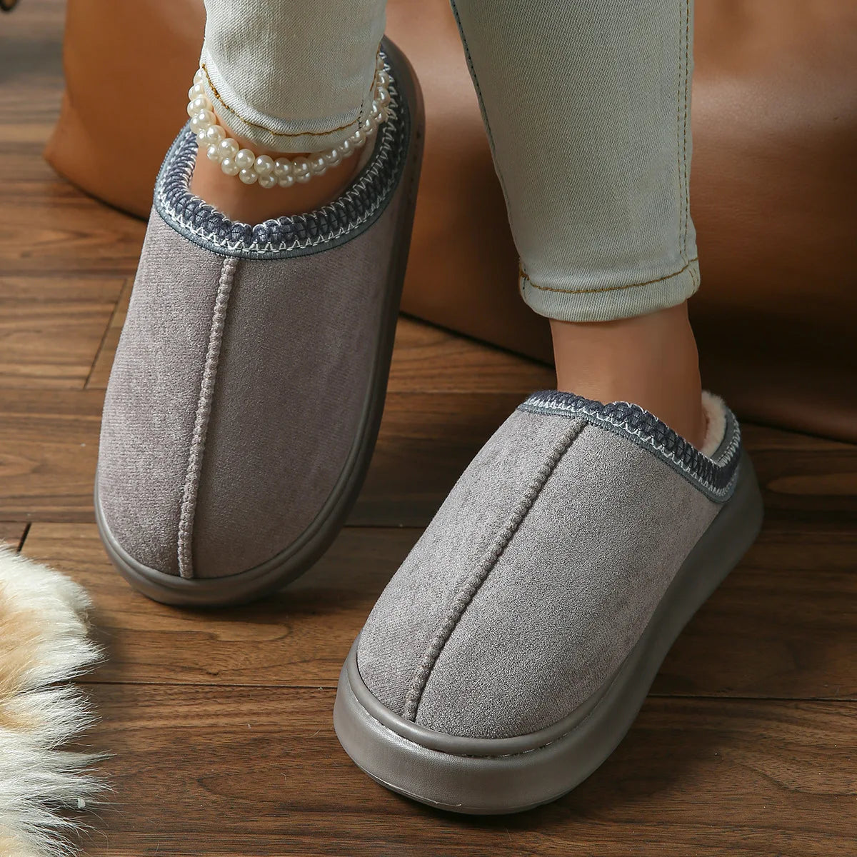 Pantoufles D'hiver Chaudes Pour Femmes, Intérieur En Peluche, Semelle Épaisse Antidérapante, Chaussures De Maison Chaudes Brodée