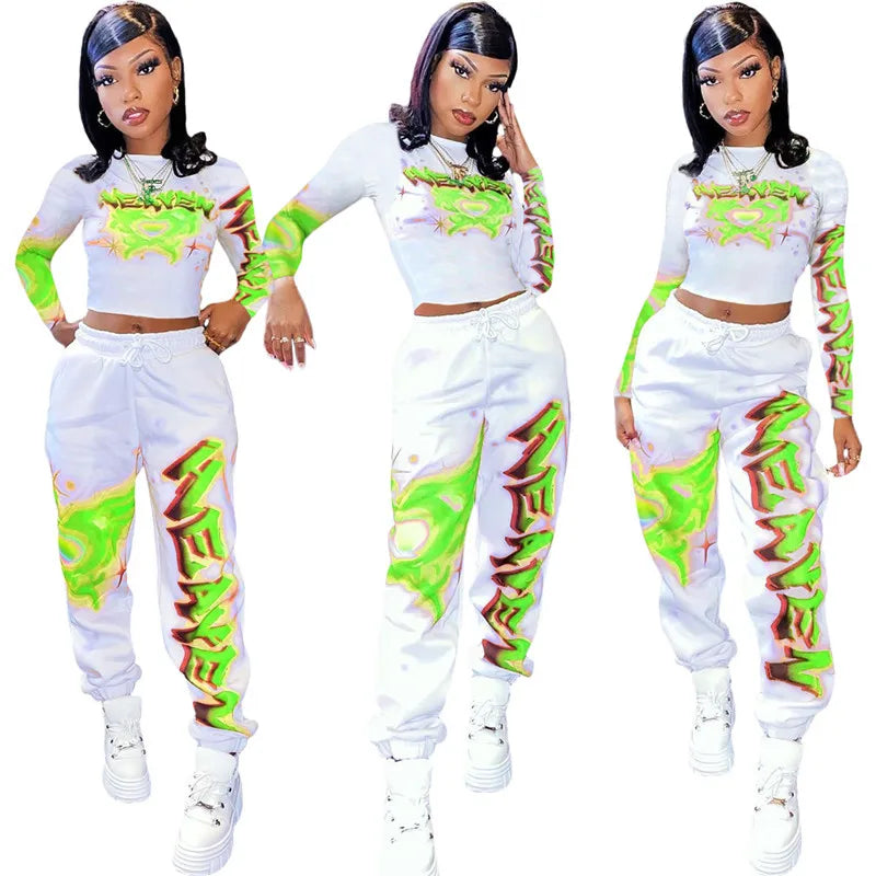 High Quality 2 Piece Outfit for Women Set  Casual Sweat Suit Crop Sweatpant Joggers Tracksuit Fall Clothes Wholesale Dropshpping