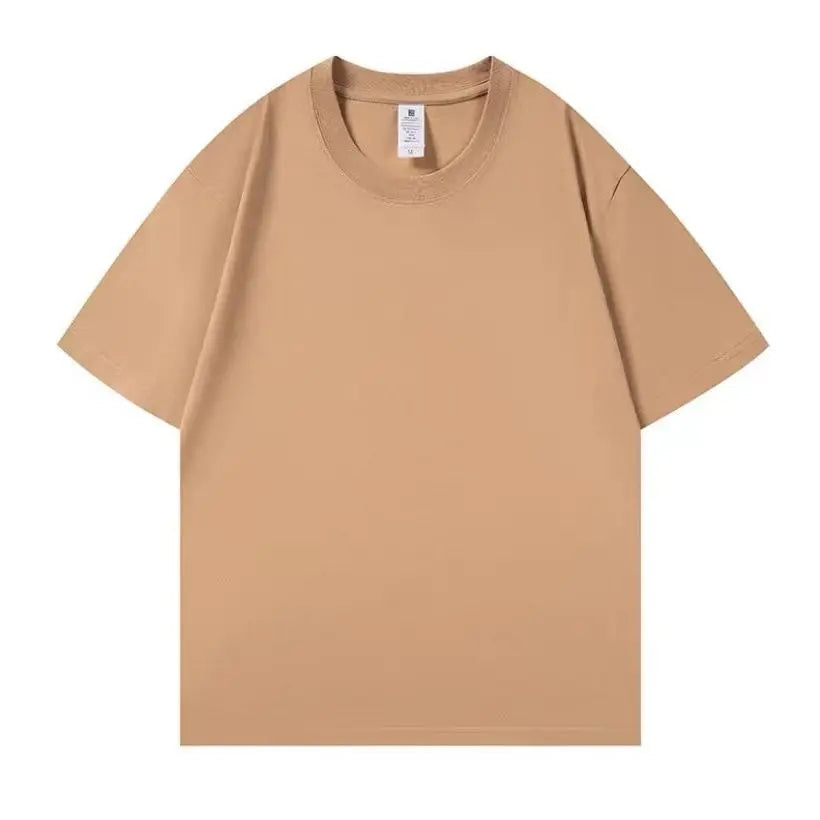 Heavyweight Impermeable 300g Carbon Matte Pure Cotton Thick Short Sleeved T-shirt Men and Women Pure White Simple Base Shirt