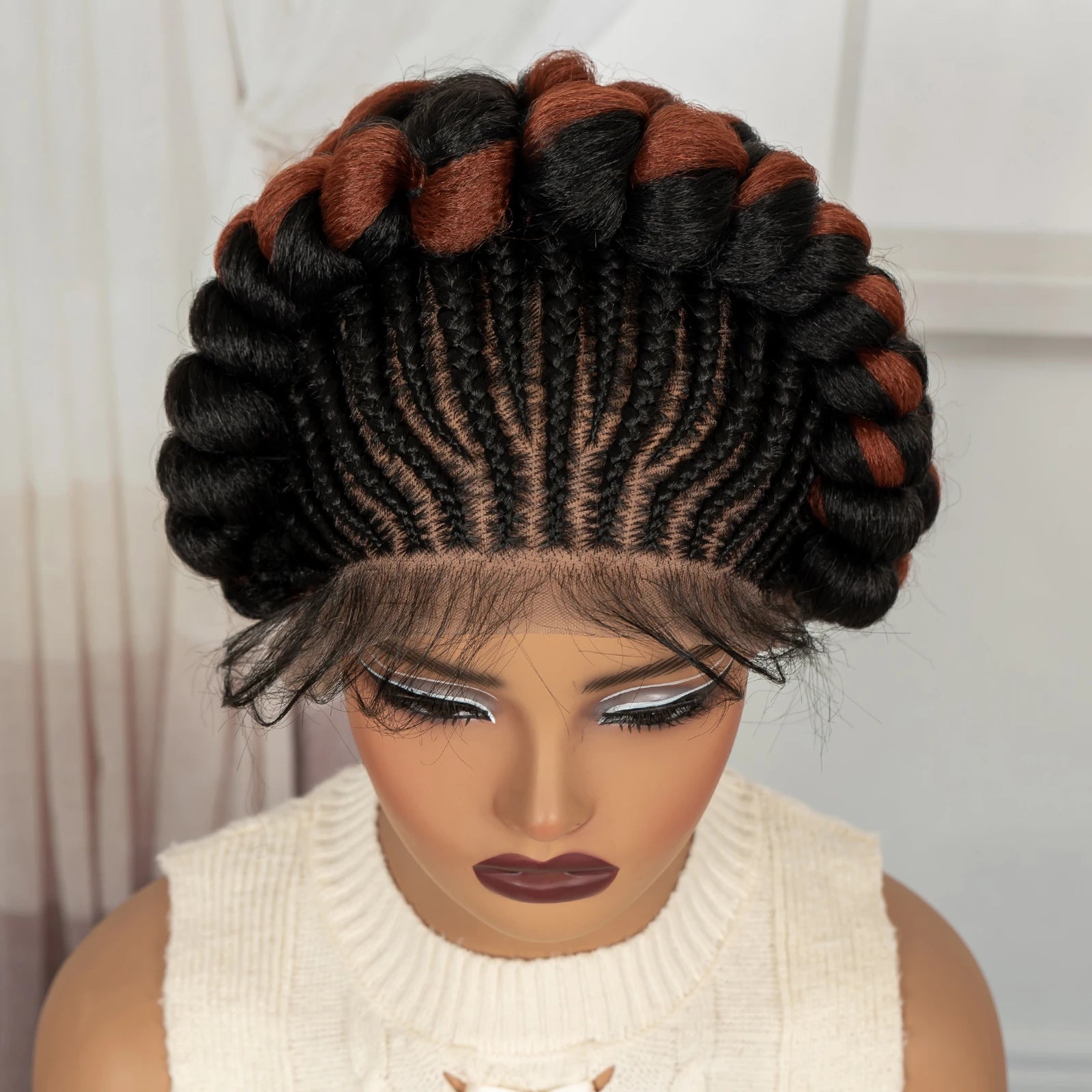 Cornrow Braided Wigs Synthetic Full Lace Colored Bantu Braided Wigs  Natural Knotless Braids Wigs with Baby Hair for Black Women Secondary image