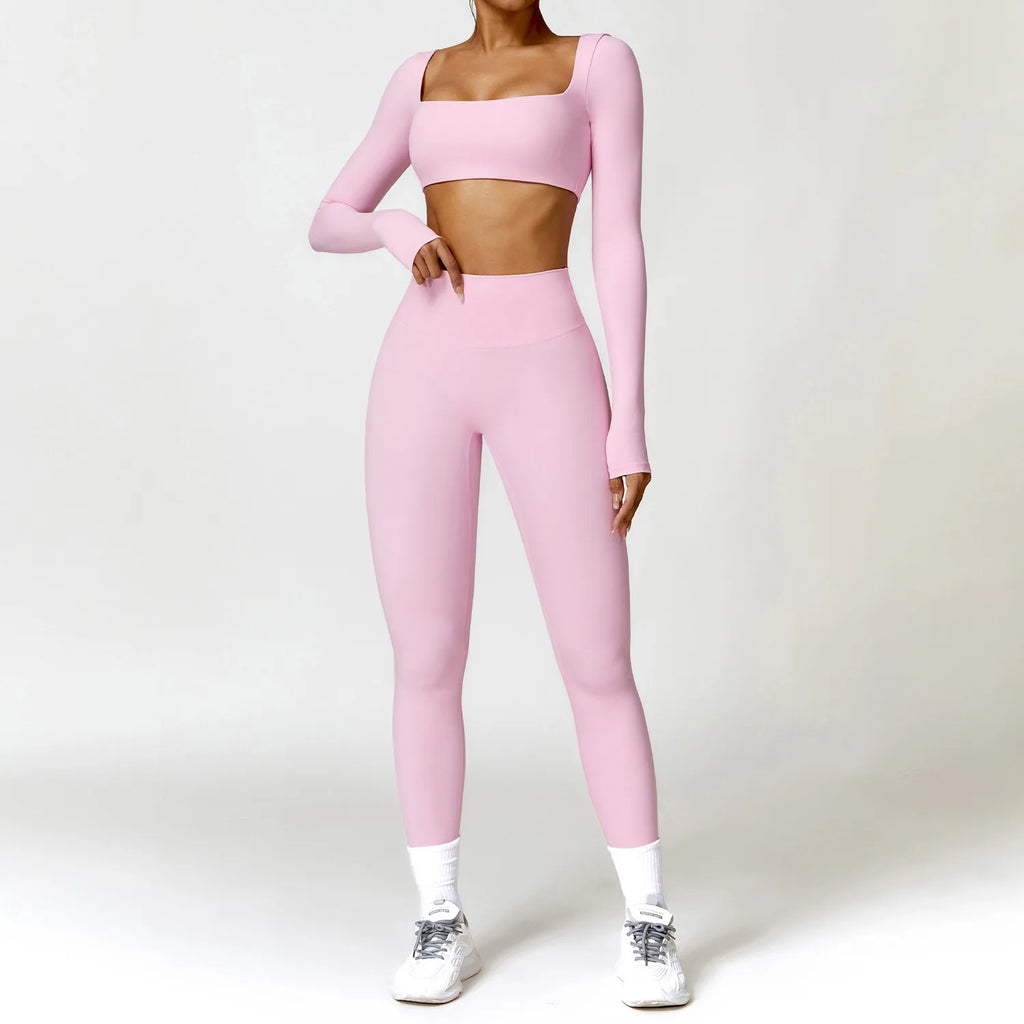 2-Piece Quick Dry Yoga Set – Long Sleeve Gym Outfit