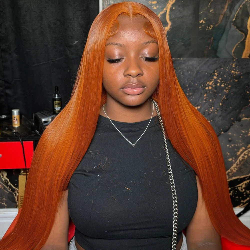 30 Inch Straight Orange Ginger Lace Front Wigs Human Hair 350 Colored Brazilian 13X6 HD Transparent Lace Frontal Wigs For Women Main image