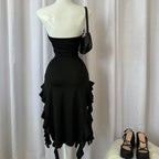 Women Strapless Sexy Floral Fold Hemline High Slit Mini Dress  2026 Solid Backless Sleeveless Black And Pink Party Dress Vestidos