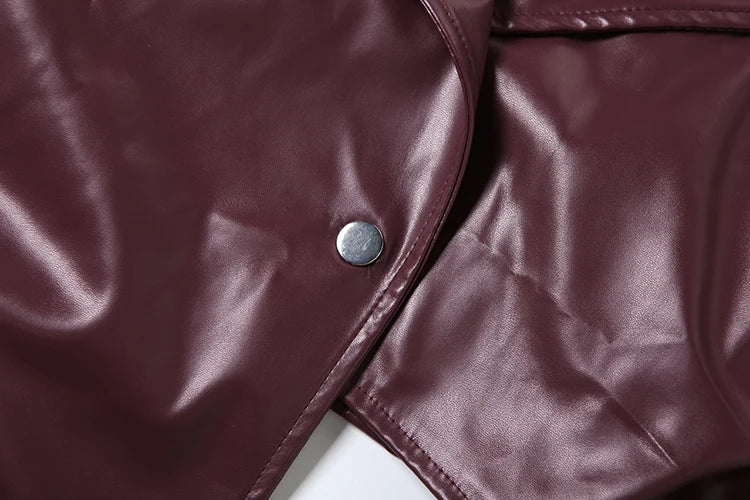Sisterlinda Faux Leather Single Button Crop Jacket Women Autumn Trend Cross Neck Full Sleeve Wild Style Classic Streetwear Coat
