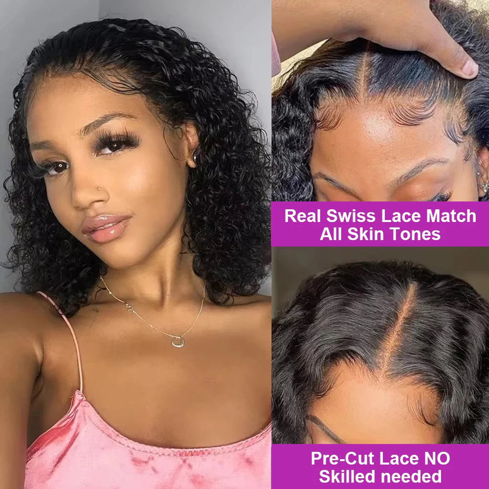 Short Bob Deep Wave Lace Frontal Wig PrePlucked 13x4 13x6 Lace Front Wig Peruvian Curly Human Hair Bob Wigs For Women and Girls