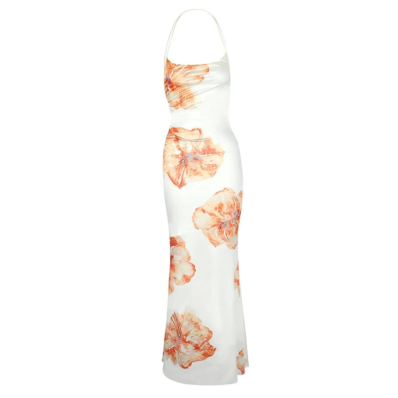 Women's Sling Dresses Fashion New Print O-Neck Lace-up Dresses Lady Sexy Sleeveless Backless Casual Slim Knitted Dress Clothing