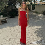 Hugcitar Elegant Women Solid Strapless Backless Bandage Sexy Bodycon Maxi Dress Summer Women Y2K Clothes Beach Vacation Party