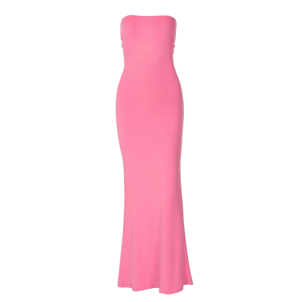 Hugcitar Elegant Women Solid Strapless Backless Bandage Sexy Bodycon Maxi Dress Summer Women Y2K Clothes Beach Vacation Party