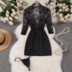 Japanese Kimono V-neck Printed Flower Bow Waist Shaping Cardigan Dress Women Clothing Loose Long Sleeve Vintage Sexy Lace-up New
