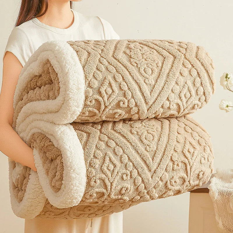 Winter Double Layer Sherpa Blanket Thicken Warmth Blankets for Bed 5D Carved Nap Blanket Quilt Plush Fuzzy Flannel Fleece Quilts