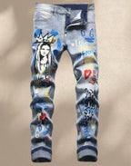 Fashionable Men's Jeans  With Trendy Prints  Highlighting Individuality   Elastic And Breathable Fabric  Free Shipping