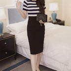 Elegant Women Vintage Office Lady Slim Skirts High Waist Buttons Slit Pencil Skirts Women Summer Sexy S-3XL Stretch Midi Skirts