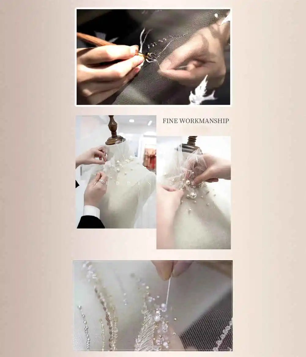 FATAPAESE Glamour Sequin Pearls Luxury Evening Dresses Sexy Tulle Train Party Dress for Wedding Charity Prom Award Ceremony