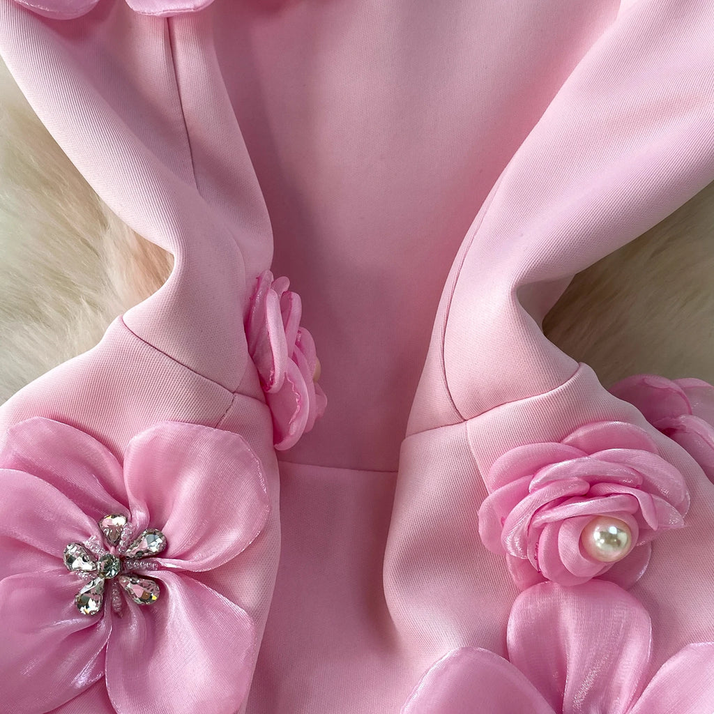 Chic vintage floral Three-dimensional Elegant Fairy korean fashion autumn Sundress women clothing