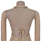Women's Hollow Out Sleeveless Sexy Knitted Halter Neck Backless Solid Color Dress for Summer 2025