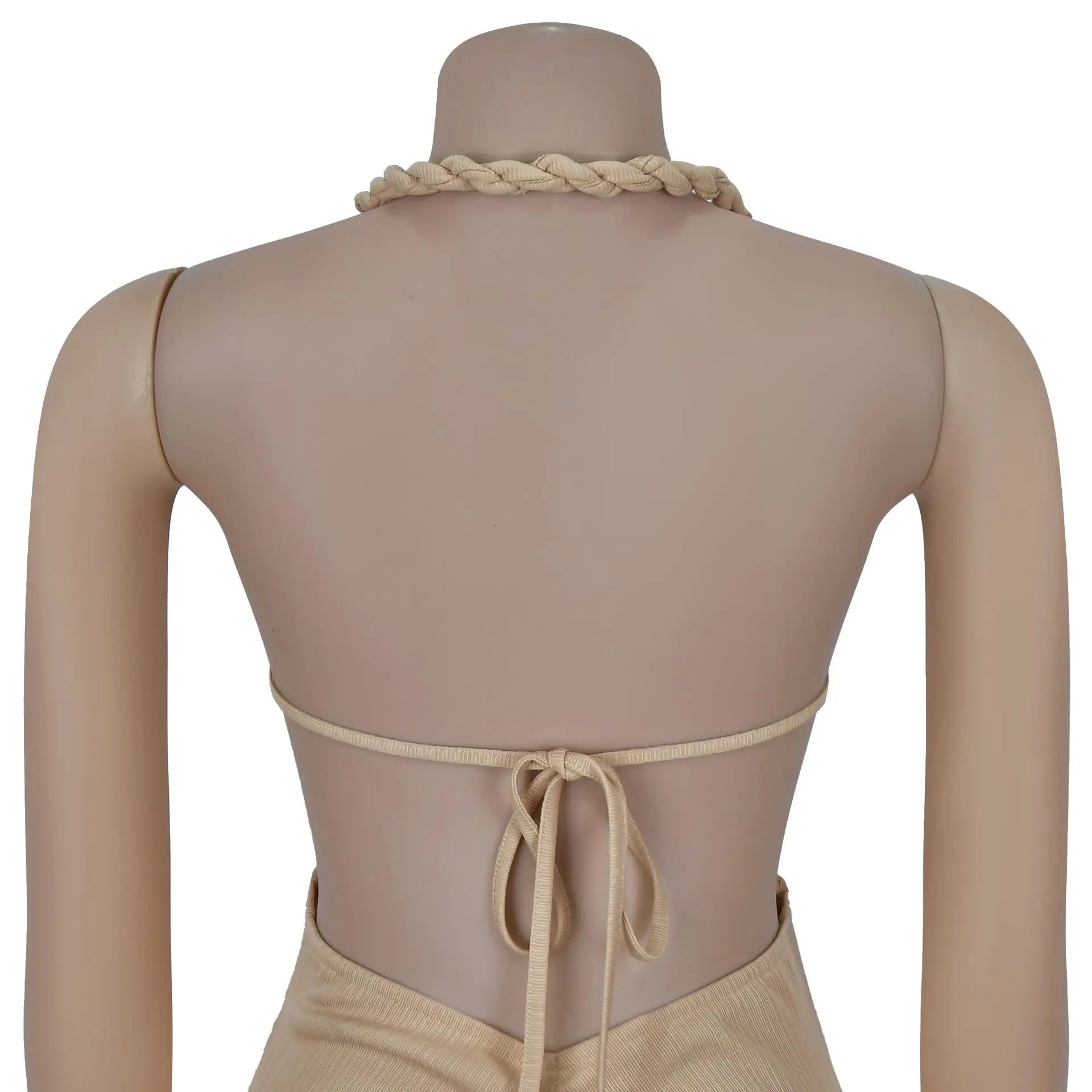 Women's Hollow Out Sleeveless Sexy Knitted Halter Neck Backless Solid Color Dress for Summer 2025