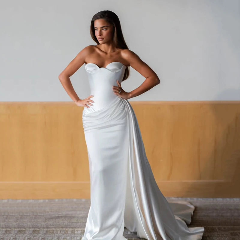 Eightree Simple Mermaid Wedding Dresses Sweetheart Sweep Train Bridal Dress White Evening Wedding Ball Prom Gowns Customized Main image