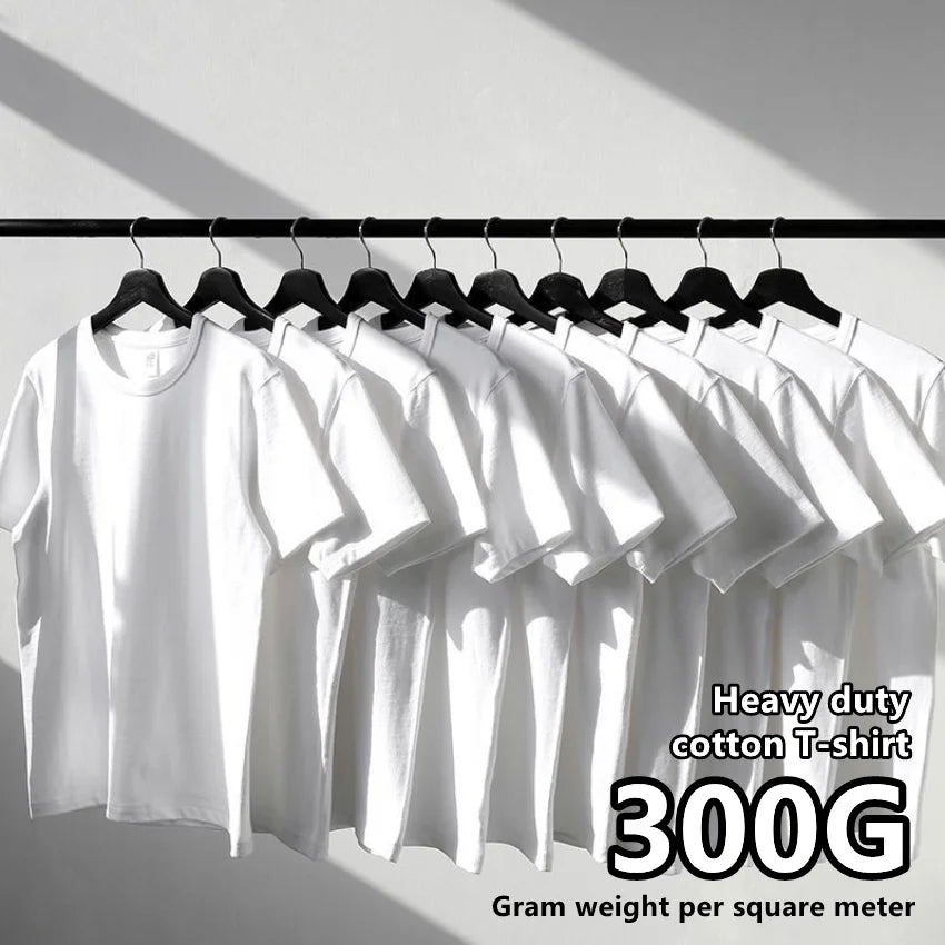 Heavyweight Impermeable 300g Carbon Matte Pure Cotton Thick Short Sleeved T-shirt Men and Women Pure White Simple Base Shirt Main image