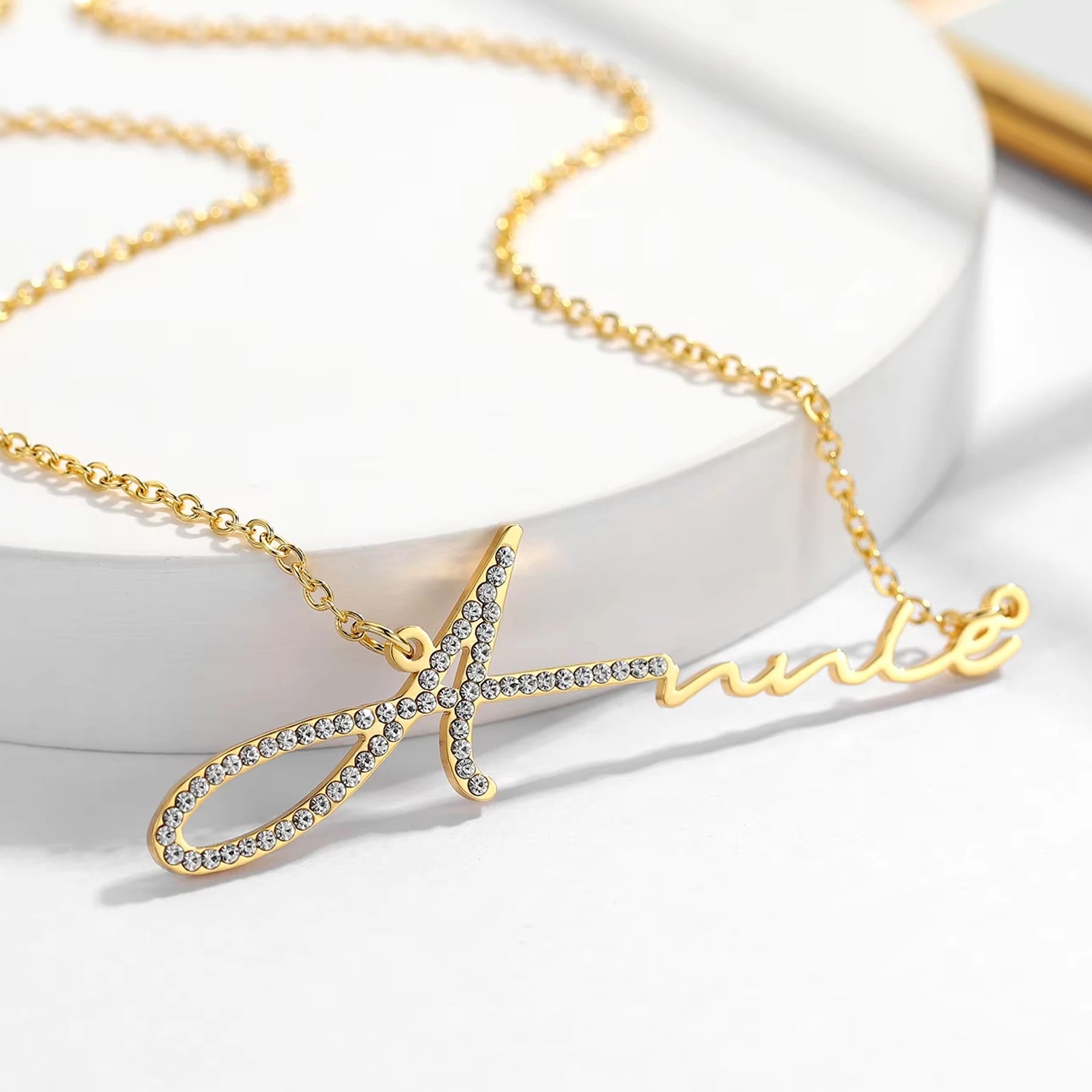 Qitian Personalized Signature Dainty Diamond Name Necklace Stainless Steel Handmade Custom Name Zircon Crystal Jewelry For Women Secondary image