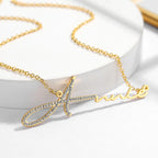 Qitian Personalized Signature Dainty Diamond Name Necklace Stainless Steel Handmade Custom Name Zircon Crystal Jewelry For Women