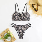 Cikini Solid Texture Split Bikini Set With Underwire, Summer Beach Swimwear Bathing Suit For Women