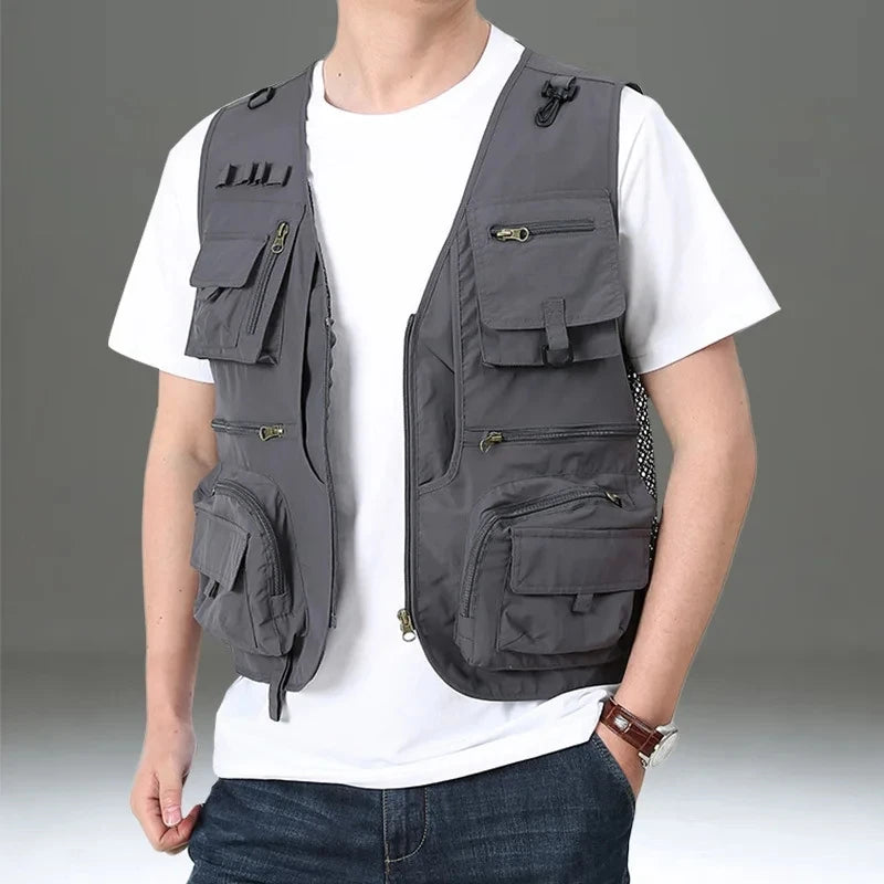 2026 New Men's Vest Tactical Webbed Gear Coat Summer Photographer Waistcoat Tool Many Pocket Mesh Work Sleeveless Jacket Male